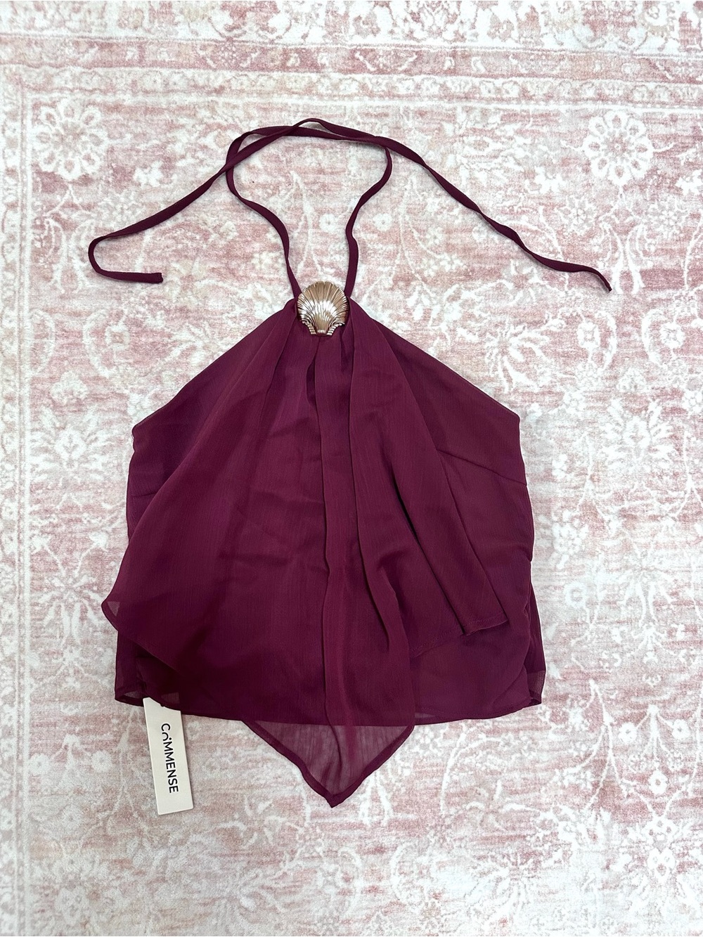 NWT 🥀 Commense Chiffon Halter Top W/ Golden Shell - Picture 3 of 10